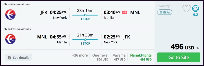 New York to Manila, Philippines