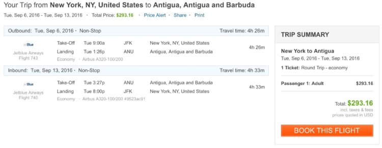 New York to Antigua (caribbean) for $293 R/T nonstop | Airfare Spot