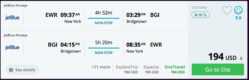 New York To Barbados For $89 O W ($194 R T) Nonstop [jetblue]