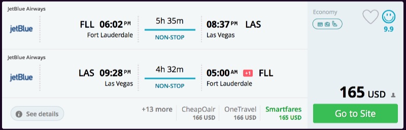 Miami to Las Vegas and vice versa for $165 R/T nonstop