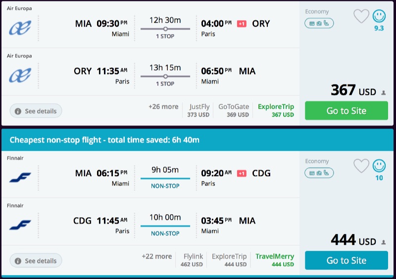 Miami to Paris, Milan, Madrid, Barcelona from 382 R/T nonstop