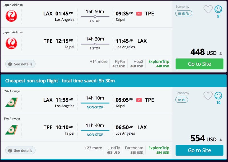 Los Angeles to Taipei, Taiwan from $448 R/T [Star Alliance]