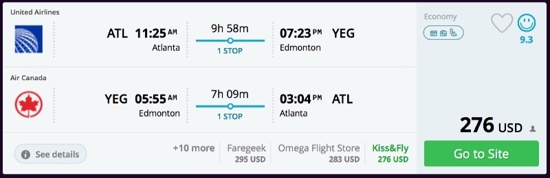 Atlanta to Alberta (Canada): Calgary or Edmonton from $254 R/T