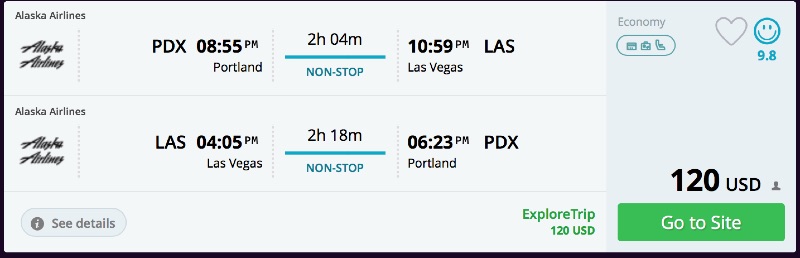 Portland to Las Vegas or Los Angeles and vice versa from $106 R/T nonstop