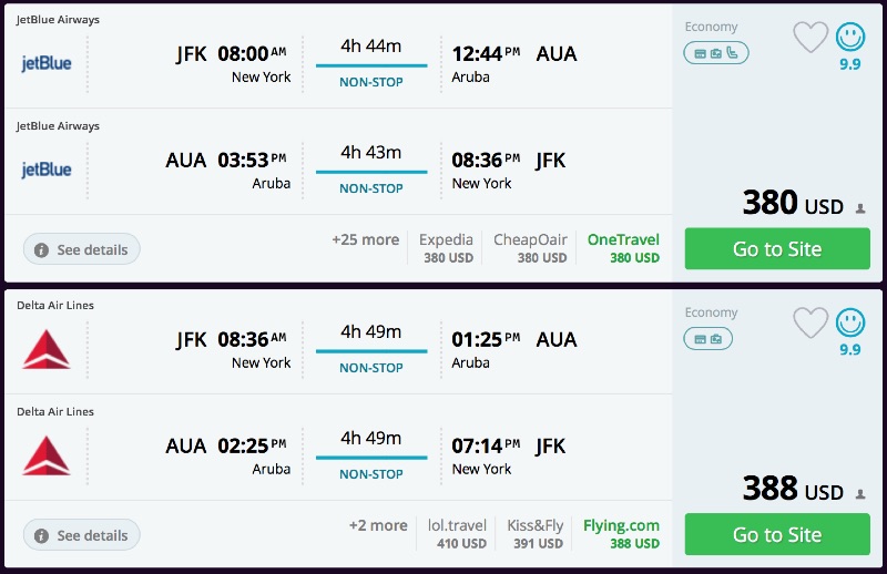 New York to Aruba (Caribbean) for $380 R/T nonstop [JetBlue]