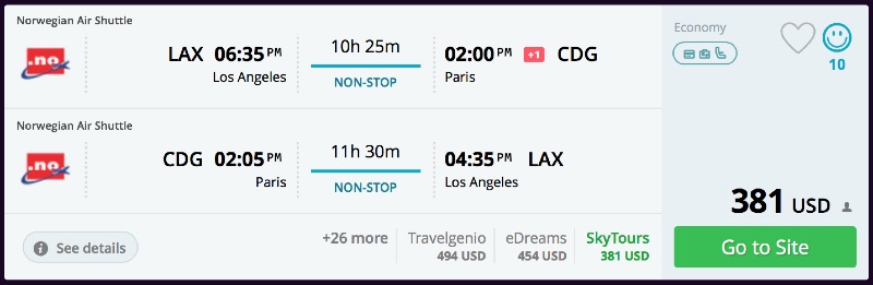 Nonstop! Los Angeles to Paris, France from $381 R/T [Norwegian]