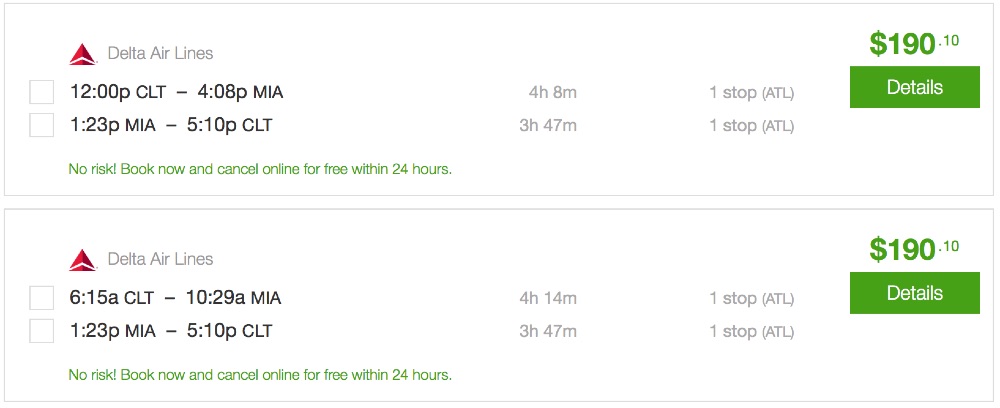 Charlotte to Miami and vice versa for $190 R/T [Delta]