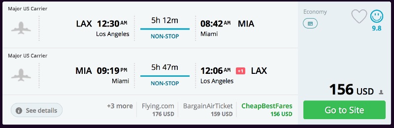 Los Angeles to Miami and vice versa for $156 R/T nonstop [AA]