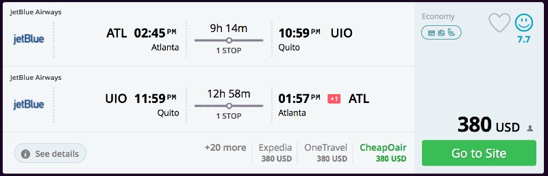 Atlanta to Quito, Ecuador for $380 R/T [jetBlue]