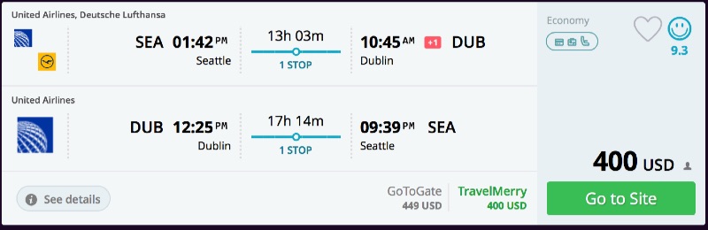 Seattle to Dublin, Ireland from $400 R/T [Star Alliance]