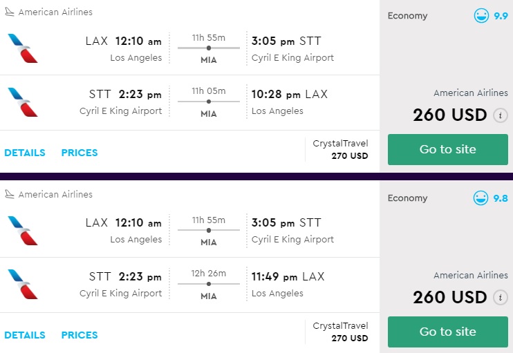 Lax, Sfo, Mia (nonstop), Mco, Dc Bwi, Nyc To U.s. Virgin Islands: St 