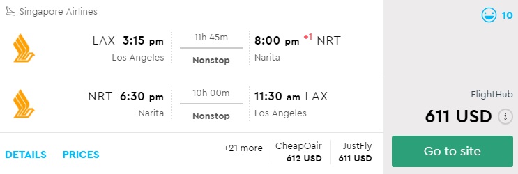 Nonstop via Singapore Airlines! Los Angeles to Tokyo, Japan for $611 R/T