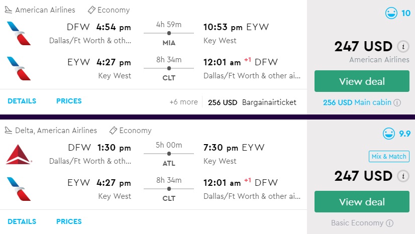 Dallas to Key West, FL and vice versa from $247 round-trip