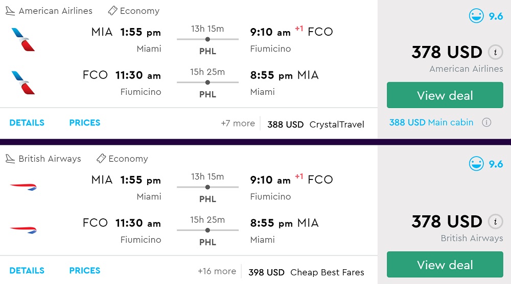 Miami to Rome (Italy) from $378 round-trip