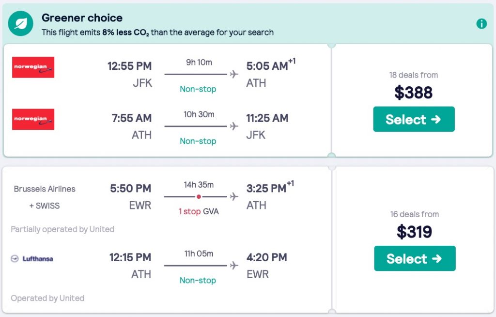 2in1 New York to Athens, Greece and Greek island Santorini/Mykonos