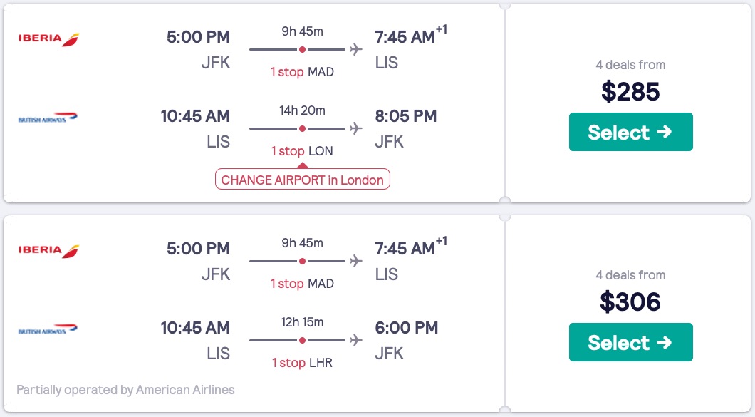 New York and Boston to Lisbon, Portugal from 285 R/T