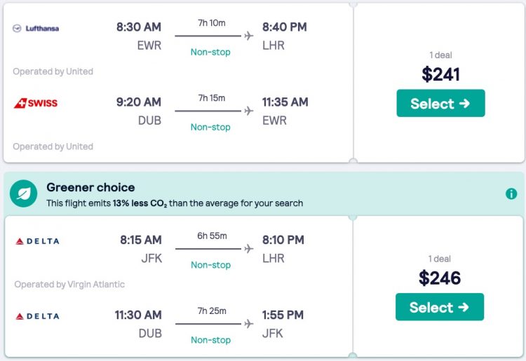 2in1 openjaw New York to London and return from Dublin, Ireland from