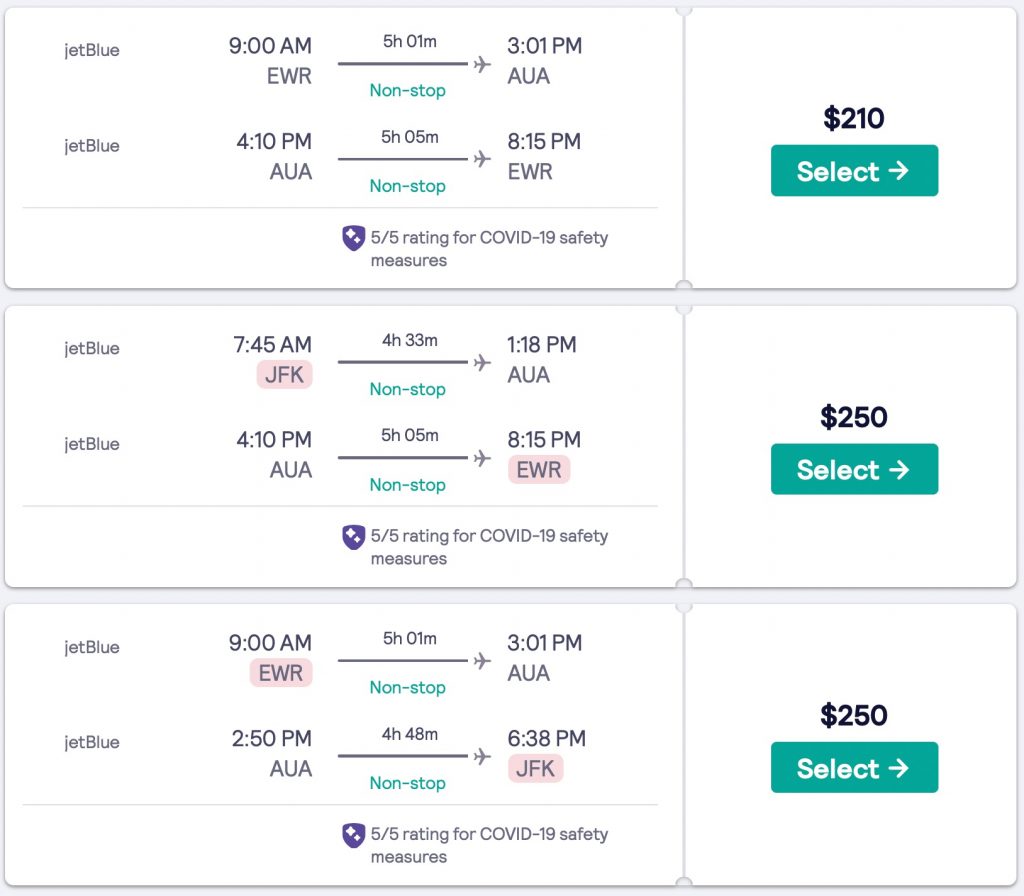 Nonstop via jetBlue! New York and Newark to Aruba or USVI (St. Thomas