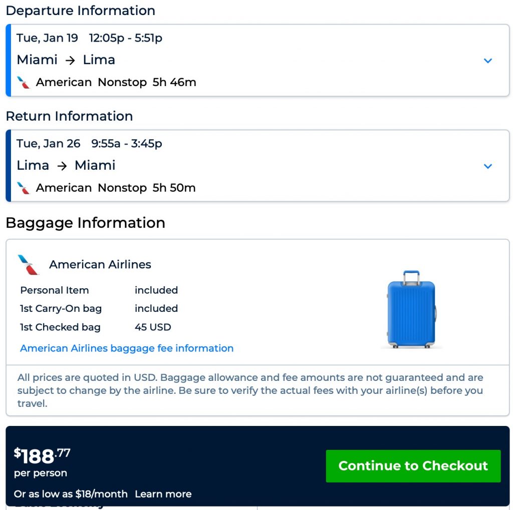 Nonstop! Miami to Lima, Peru for 189 R/T