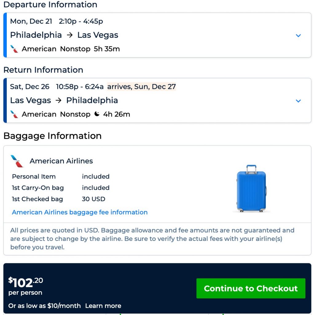 Nonstop via AA, Christmas and NYE! Philadelphia to Las Vegas and v/versa for $51 one-way ($102 R/T)