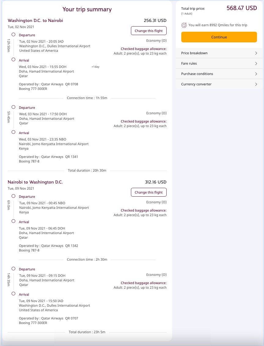 Qatar Airways! Atlanta, Washington DC, Chicago to Nairobi, Kenya from