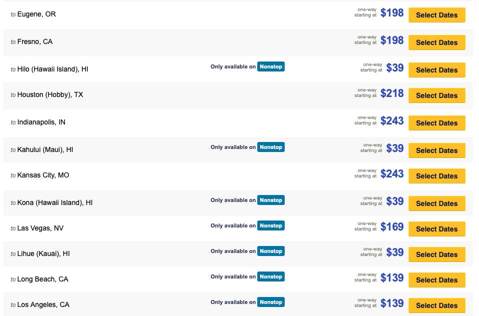 Southwest Sale; fares from 39 oneway