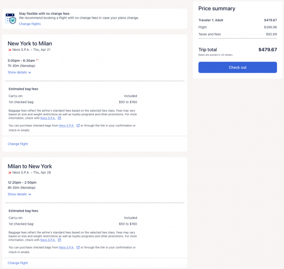 Nonstop flights to Milan, Italy from New York for 480 R/T