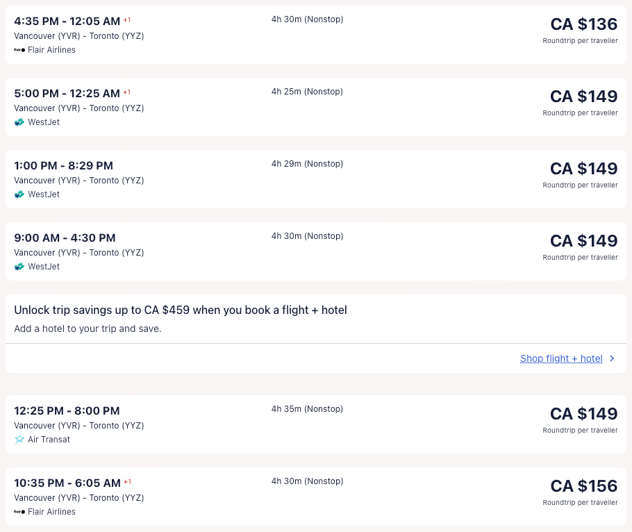 Nonstop! Vancouver to Toronto or Montreal and v/versa from CA$58 one ...