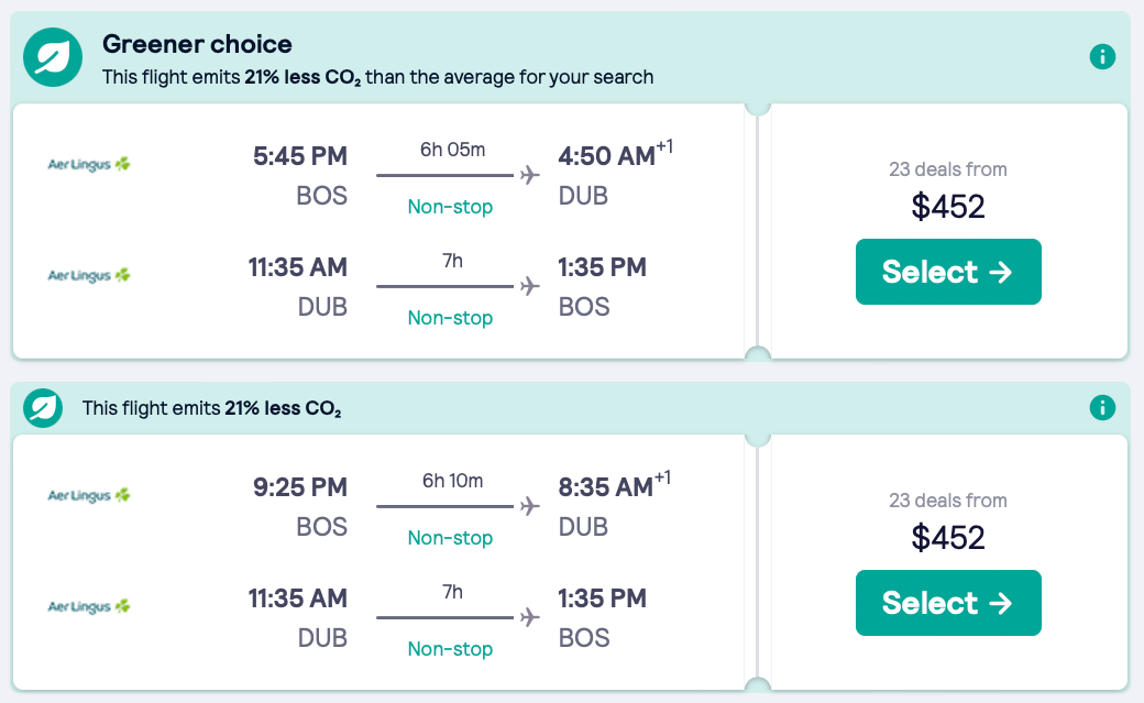 Nonstop flights to Dublin, Ireland from 378 R/T