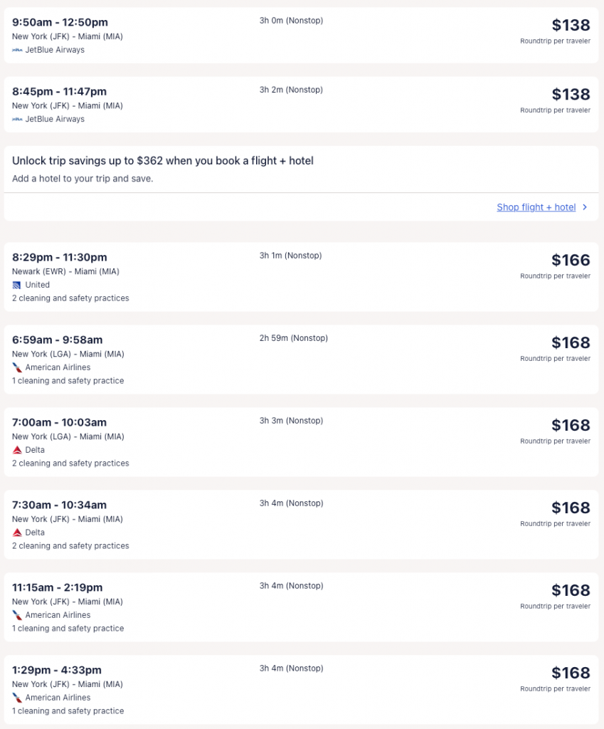 Nonstop flights to Miami area MIA or FLL from 59 oneway (118 R/T)