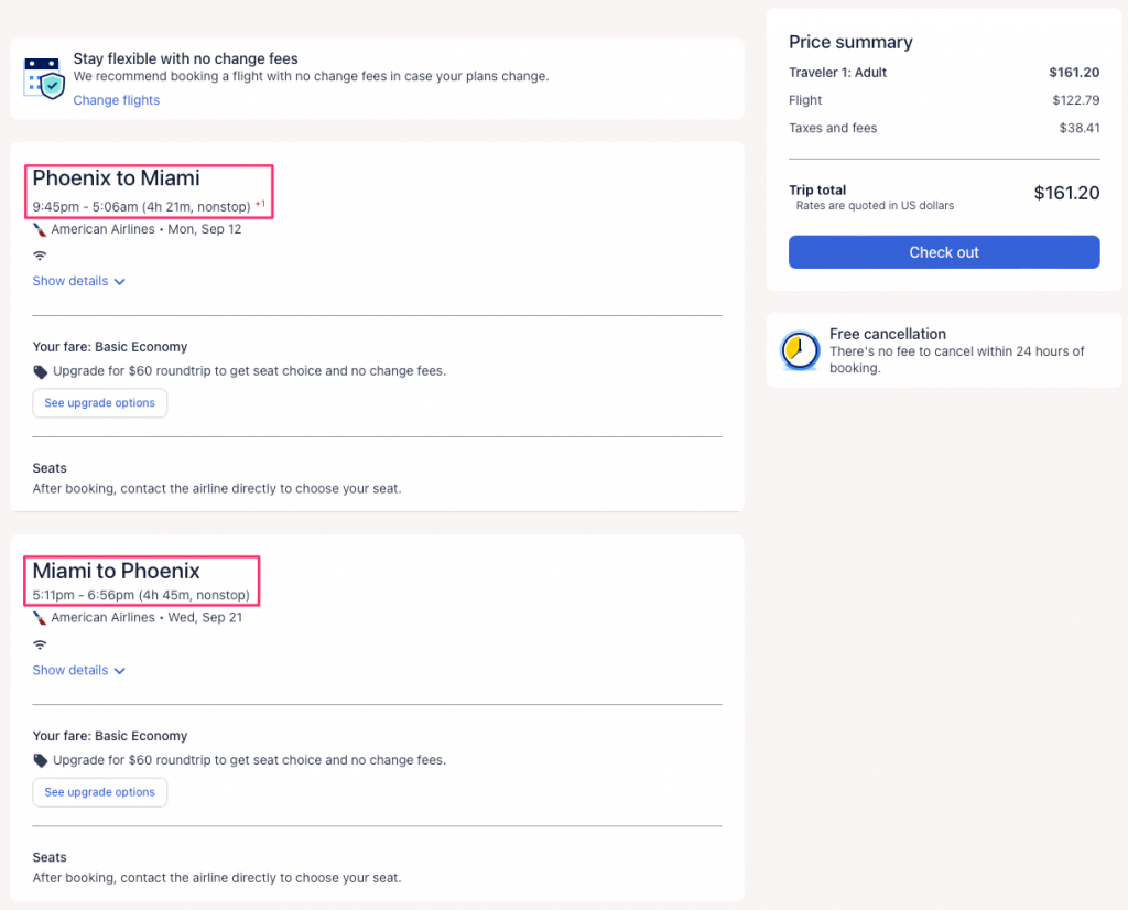 AA nonstop flights to Miami from Phoenix for 161 R/T
