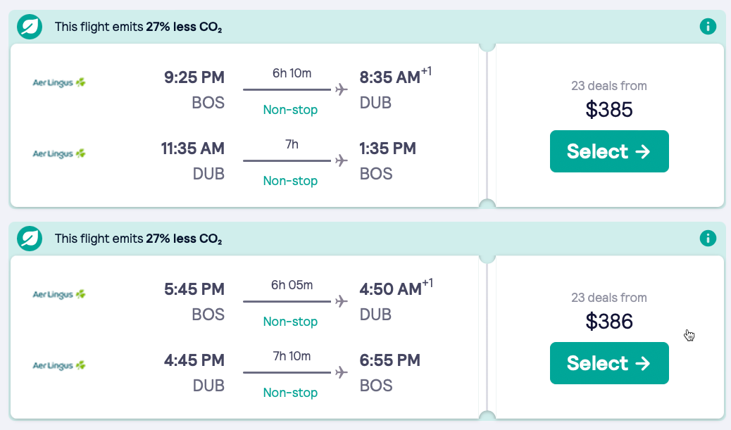 Nonstop flights Sale to Dublin, Ireland from only 376 R/T