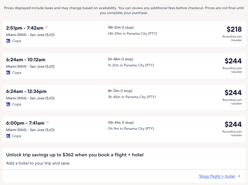 Flights Sale to Costa Rica from MIA and ATL from $218 R/T