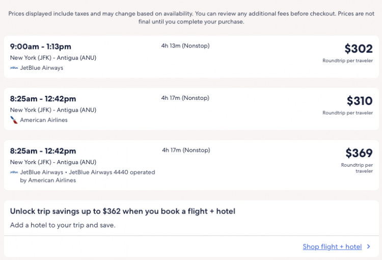 Summer nonstop flights to the Caribbean Antigua from NYC and Orlando