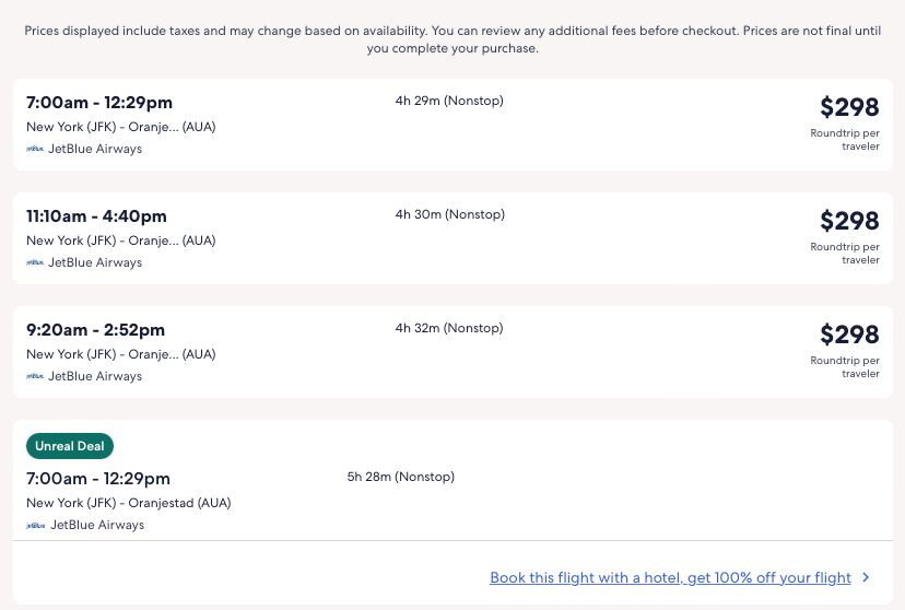 Nonstop flights to the Caribbean Aruba from 298 R/T