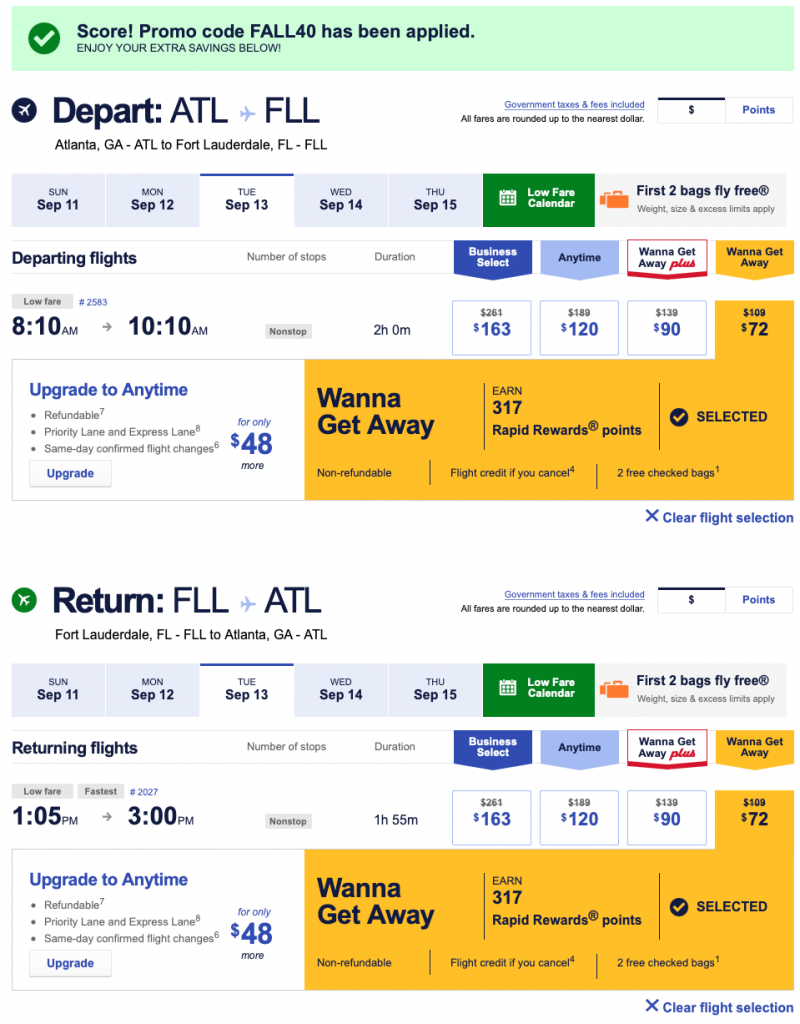 40 off Fall travel from Southwest Airlines with promo code