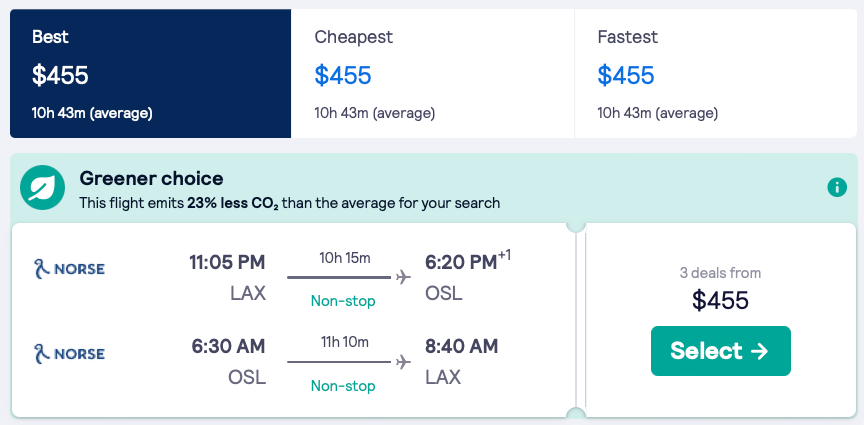 Nonstop flights to Oslo, Norway from $360 R/T