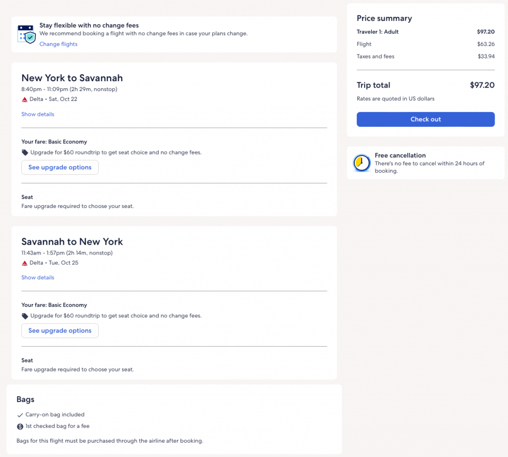 Delta nonstop flights to Savannah from NYC for only 49 oneway (98 R/T)