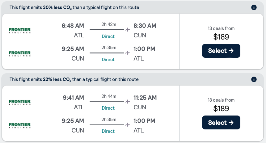 google flights atlanta to cancun